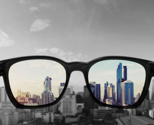 Looking a the city through a pair of glasses.